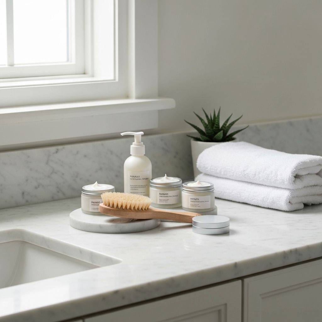 Daily care products arranged for morning routine